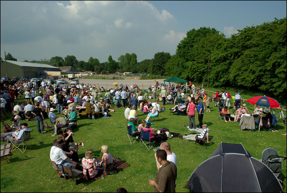 An elevated view over beer festival field